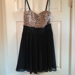 Sleeveless Strap Lace Black Dress Juniors 7 Sequin Rose Bodice